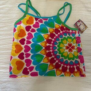 GIRLS OP OCEAN PACIFIC TANKINI SWIM TOP SIZE 10 1/2 MULTI HEARTS NWT